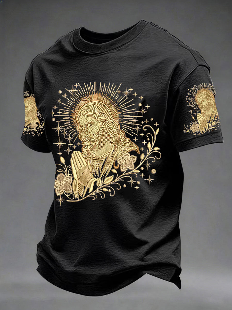 Men's Jesus Print Casual T-Shirt