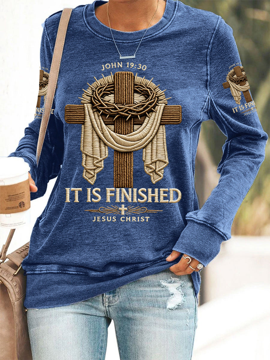 Women's  He Is Risen It’s Finished Jesus Christian Cross Print Casual Sweatshirt