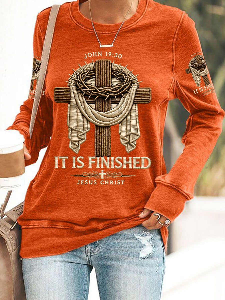 Women's  He Is Risen It’s Finished Jesus Christian Cross Print Casual Sweatshirt