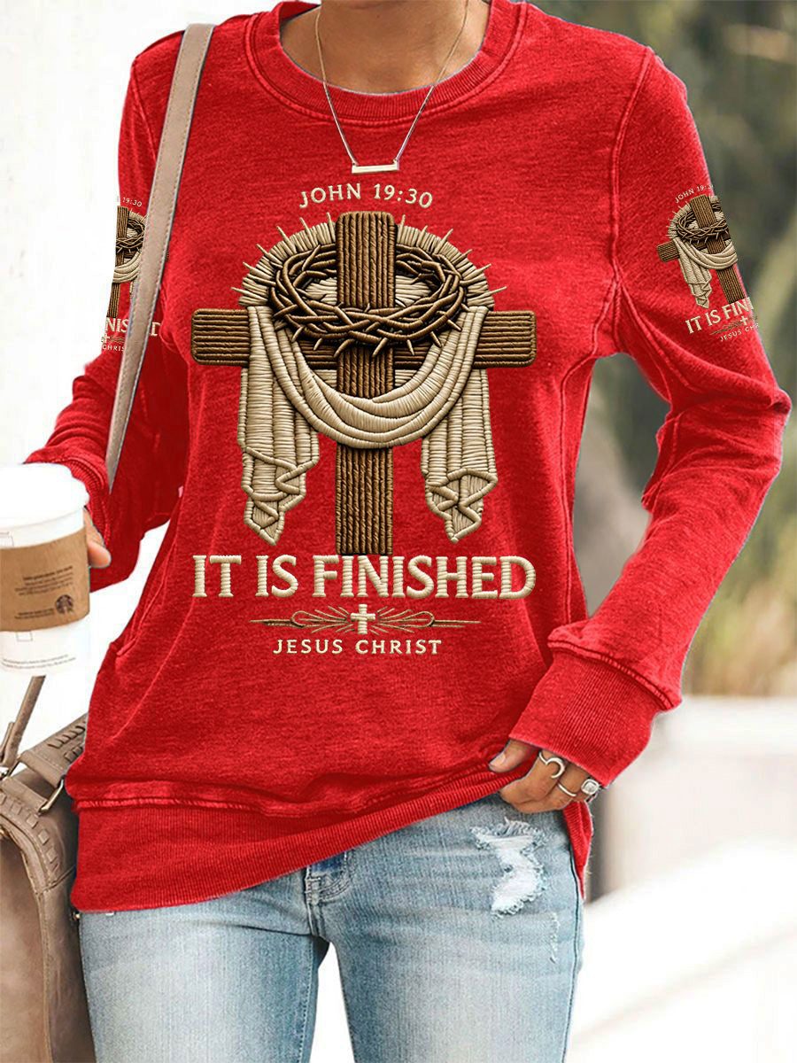 Women's  He Is Risen It’s Finished Jesus Christian Cross Print Casual Sweatshirt
