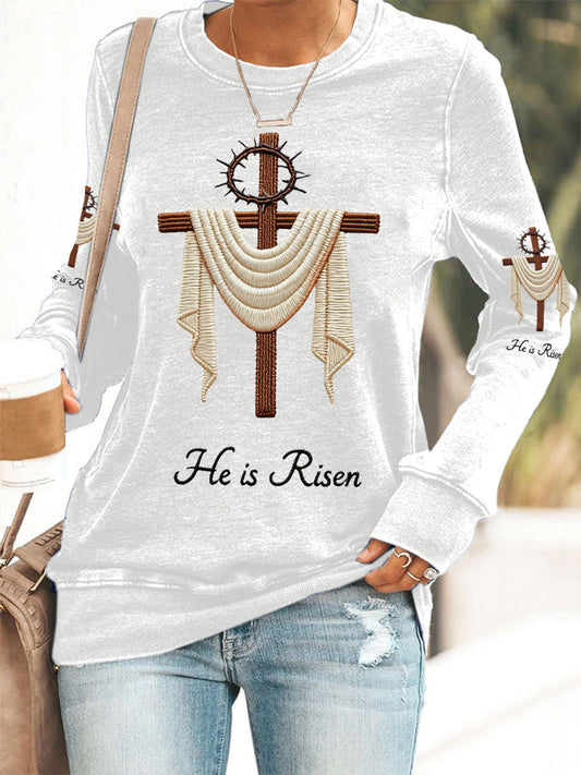 Women's He Is Risen Jesus Christian Cross Print Sweatshirt