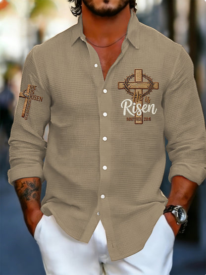 Men's He is Riser MATTHEW 28:6 Waffle Shirt