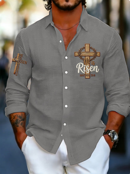 Men's He is Riser MATTHEW 28:6 Waffle Shirt