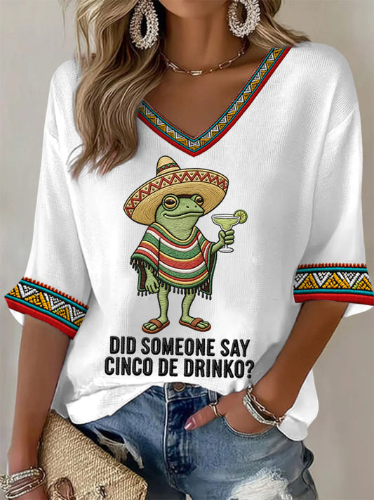 Women's Funny Frog Did Someone Say Cinco De Drinko? Casual Waffle Top