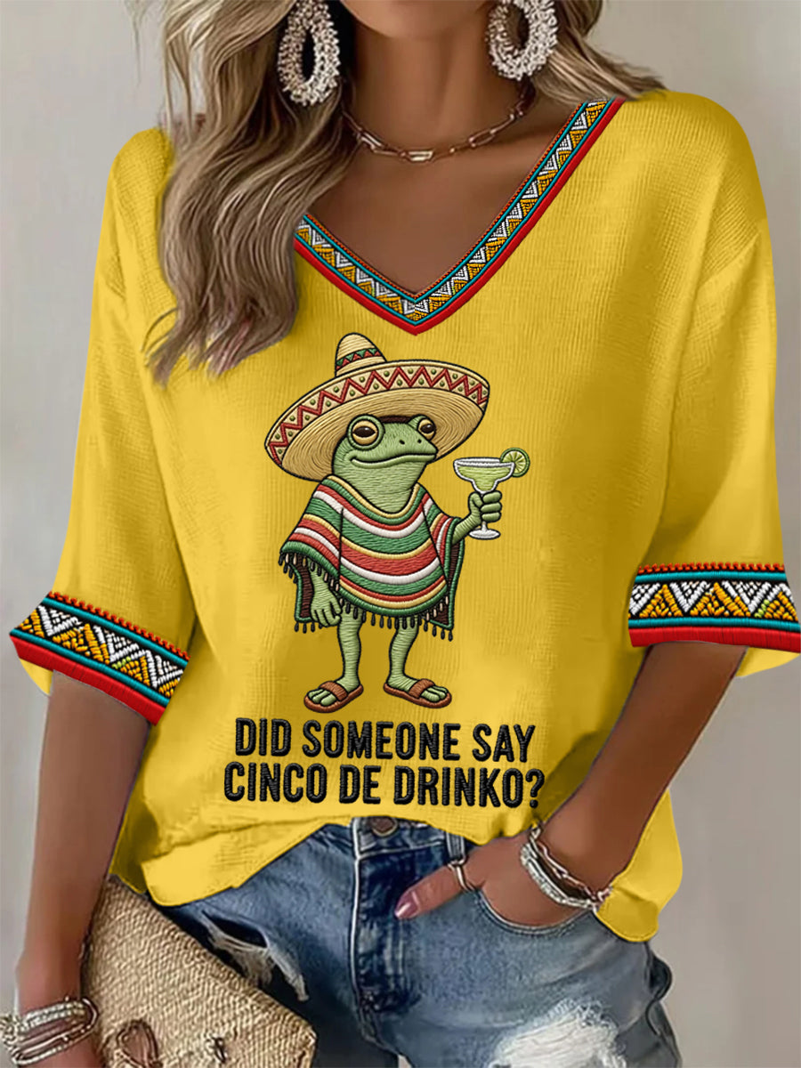 Women's Funny Frog Did Someone Say Cinco De Drinko? Casual Waffle Top