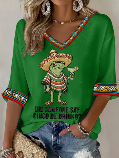 Women's Funny Frog Did Someone Say Cinco De Drinko? Casual Waffle Top
