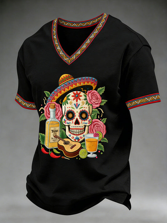 Men's Cinco De Mayo Print Short-Sleeve  V-neck T-shirt