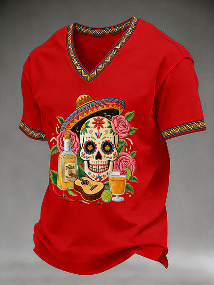 Men's Cinco De Mayo Print Short-Sleeve  V-neck T-shirt