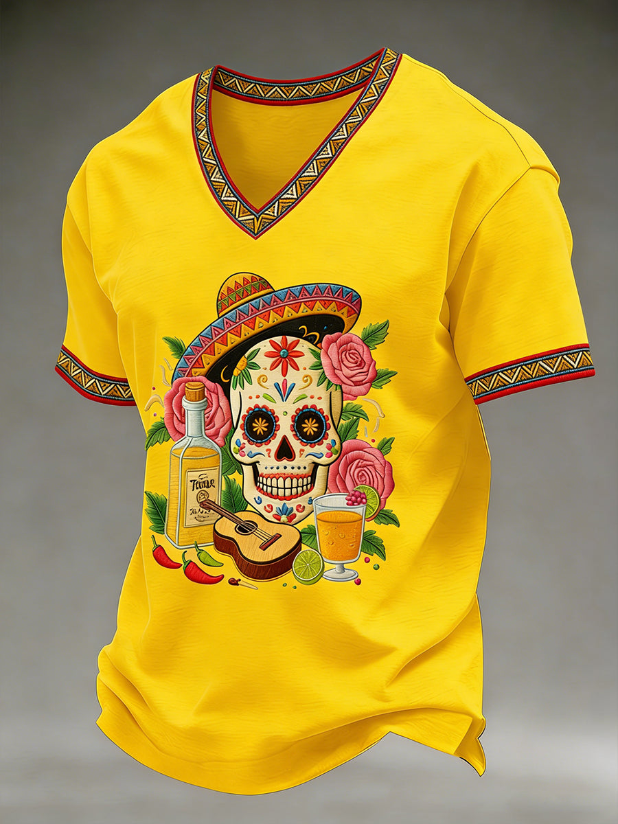 Men's Cinco De Mayo Print Short-Sleeve  V-neck T-shirt