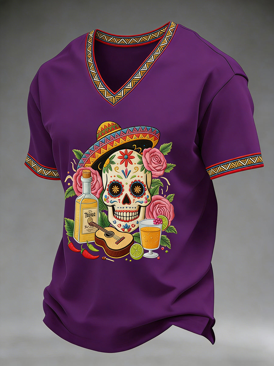 Men's Cinco De Mayo Print Short-Sleeve  V-neck T-shirt