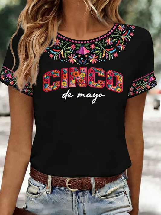 Women's Mexican Cinco de Mayo Printed short-sleeved T-shirt