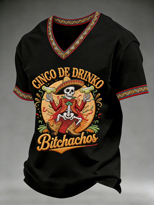 Men's Cinco De Mayo Print Short-Sleeve V-neck T-shirt