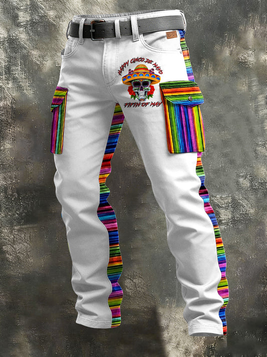 Men's Retro Vacation Business Cinco de Mayo Art Print Casual Workwear Trousers