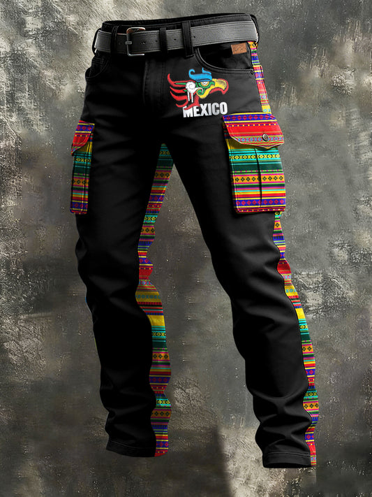 Men's Retro Vacation Business Cinco de Mayo Art Print Casual Workwear Trousers