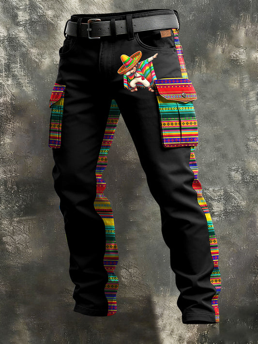 Men's Retro Vacation Business Cinco de Mayo Art Print Casual Workwear Trousers