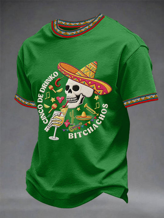 Men's Funny Cinco De Mayo Bitchachos Skull Print Tee
