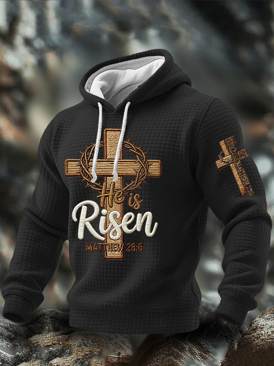 Men's He is Riser MATTHEW 28:6 Checkered Cotton Hoodie