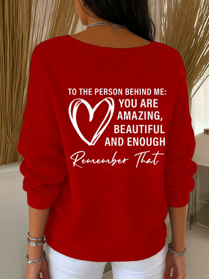 Women's Dear Person Behind Me You Matter Printed V-Neck Ribbed Top