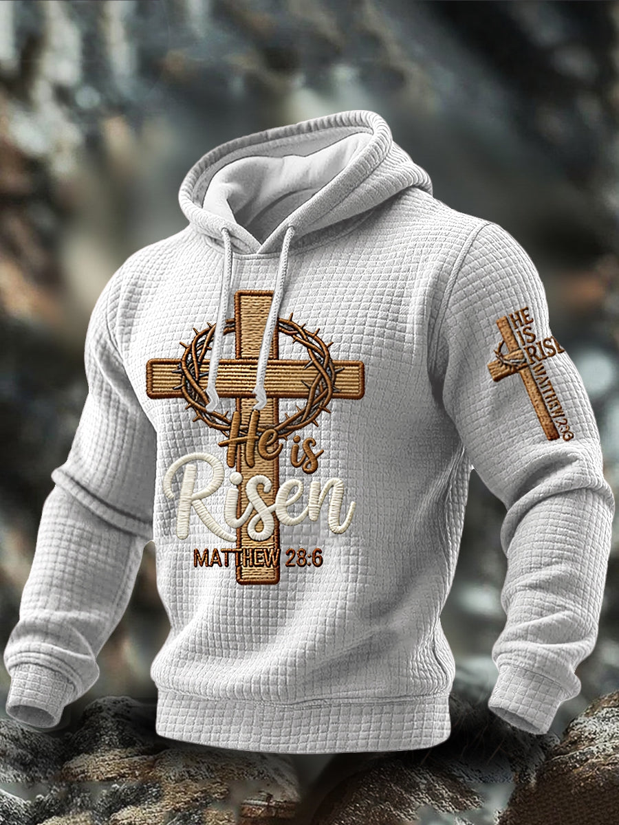 Men's He is Riser MATTHEW 28:6 Checkered Cotton Hoodie