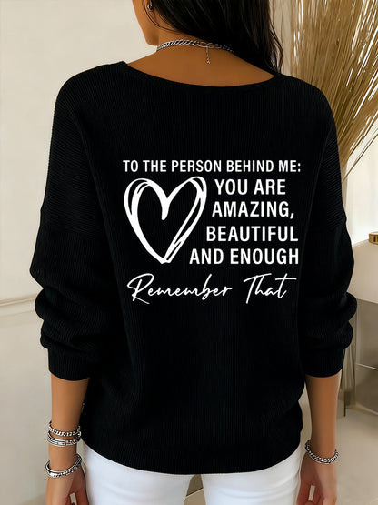 Women's Dear Person Behind Me You Matter Printed V-Neck Ribbed Top