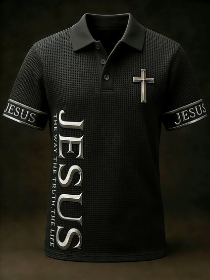 Men's Christian Jesus The Way The Truth The Life Cross Print Casual waffle Short Sleeve Top