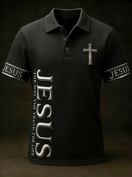Men's Christian Jesus The Way The Truth The Life Cross Print Casual waffle Short Sleeve Top