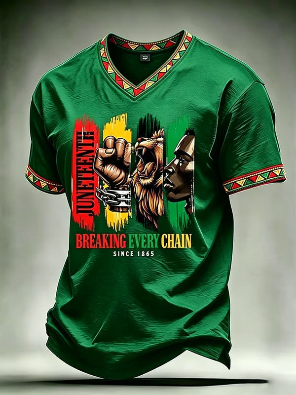 Men's Juneteenth 1865 Printed V-neck T-shirt