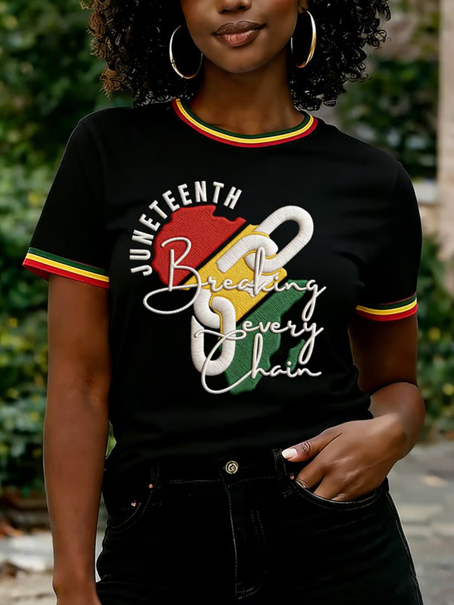 Women's Juneteenth Breaking Every Chain Print Casual Tee