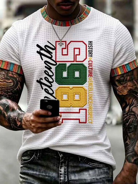 Men's Juneteenth Design Printed Waffle T-shirt