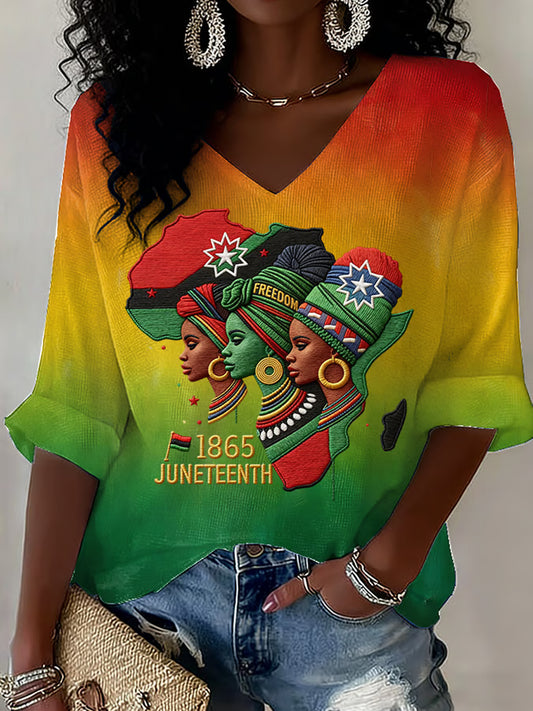 Women's Juneteenth Art Short-sleeved Waffle T-shirt