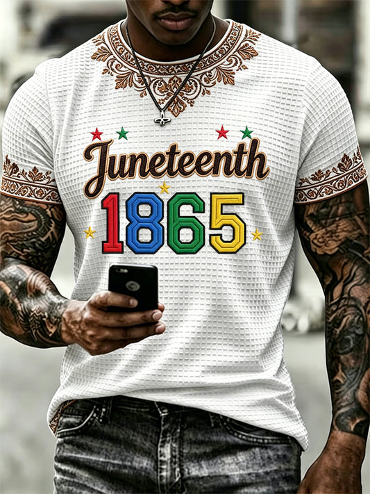 Men's Juneteenth Design Printed Waffle T-shirt