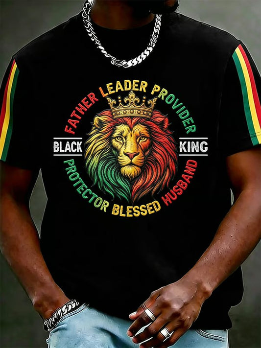 Men's Black King Printed Casual T-shirt