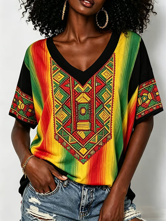 Women's Juneteenth Design Print Casual T-shirt