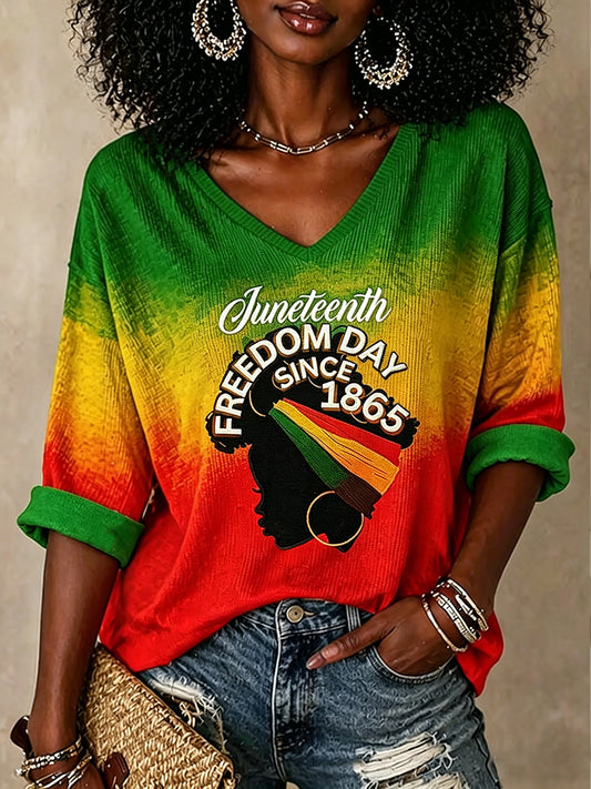 Women's Juneteenth Art Short-sleeved Waffle T-shirt