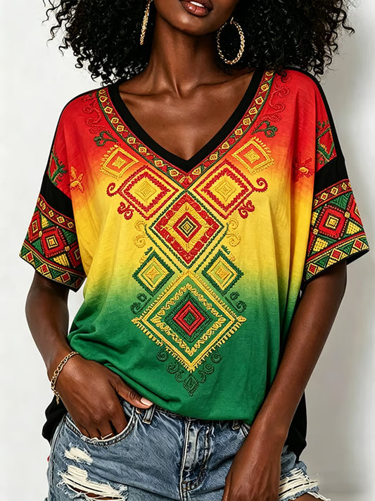 Women's Juneteenth Design Print Casual T-shirt