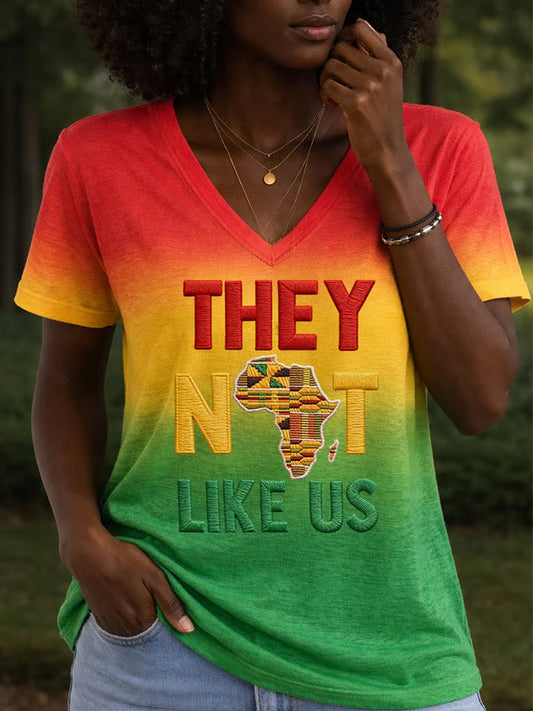 Women's Juneteenth Design Printed V-neck T-shirt