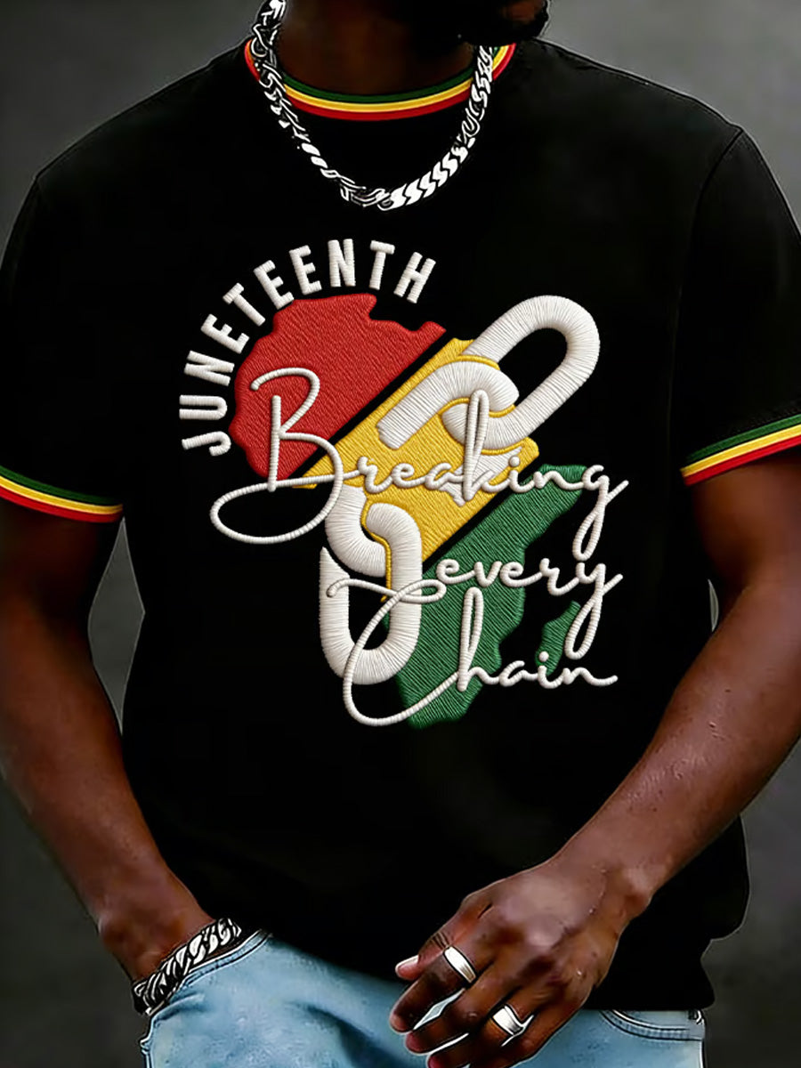 Men's Juneteenth Breaking Every Chain Print Casual Tee