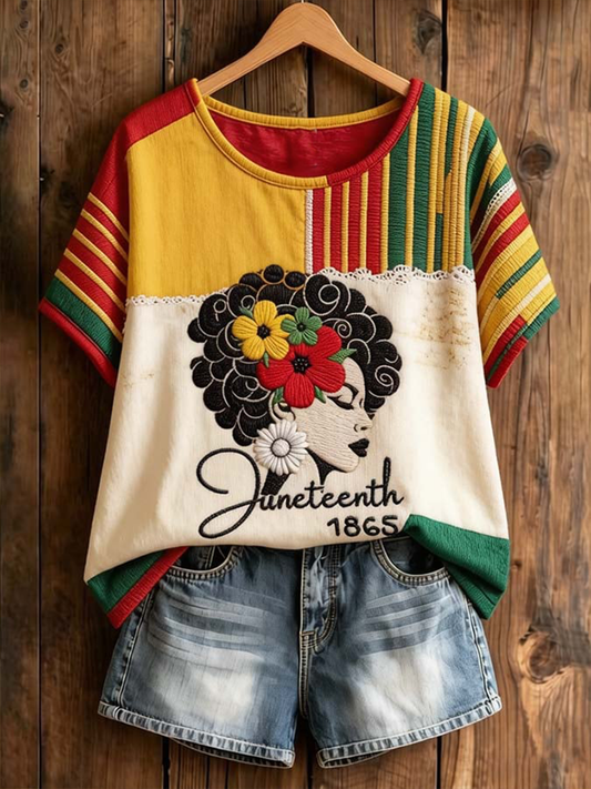 Women's  Juneteenth 1865 Linen Short-sleeved T-shirt