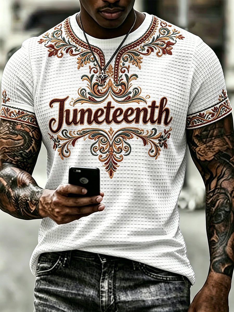 Men's Juneteenth Design Printed Waffle T-shirt