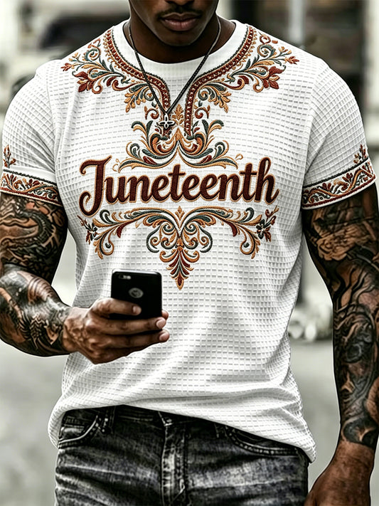 Men's Juneteenth Design Printed Waffle T-shirt