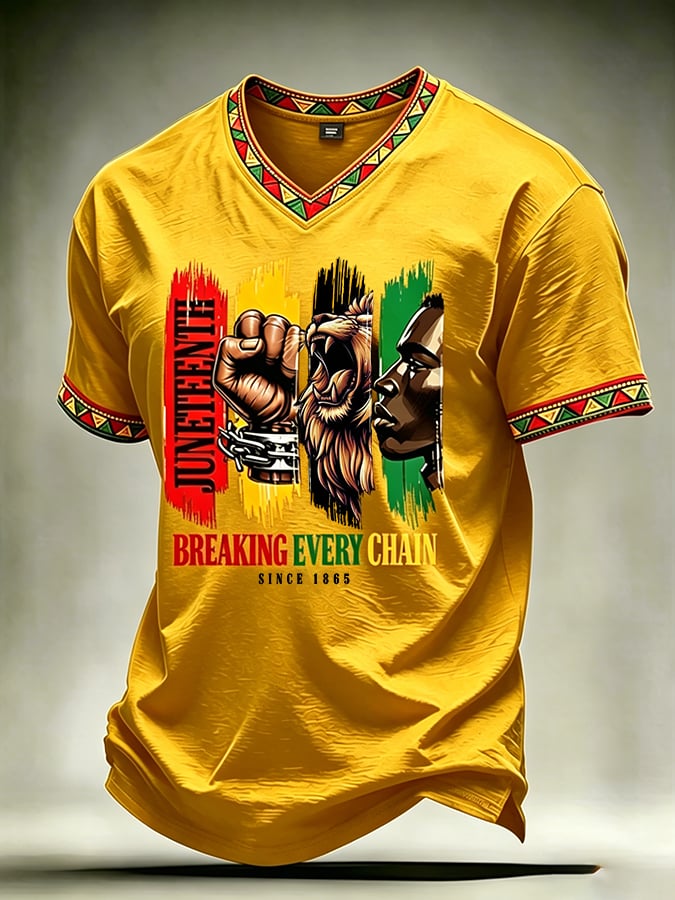 Men's Juneteenth 1865 Printed V-neck T-shirt