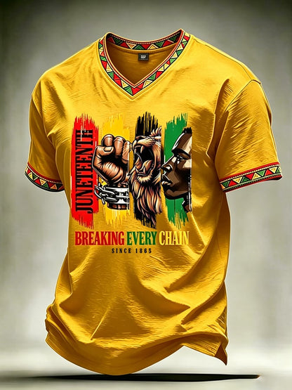 Men's Juneteenth 1865 Printed V-neck T-shirt