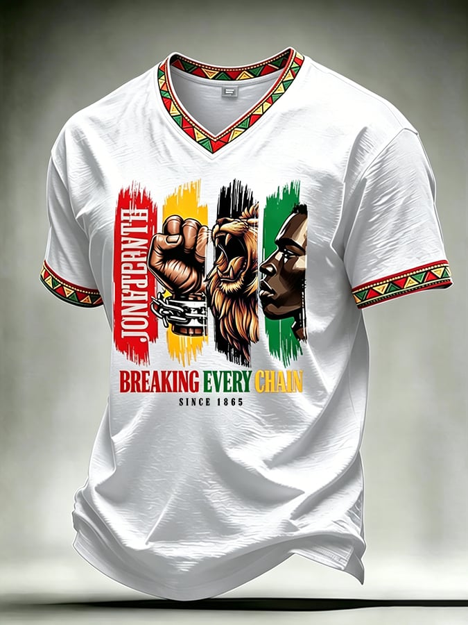 Men's Juneteenth 1865 Printed V-neck T-shirt