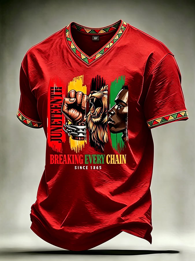 Men's Juneteenth 1865 Printed V-neck T-shirt
