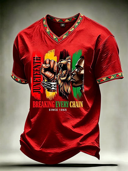 Men's Juneteenth 1865 Printed V-neck T-shirt