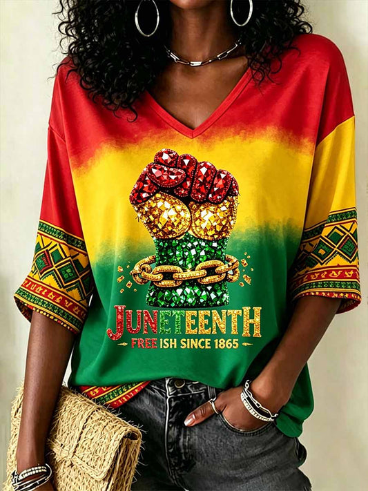 Women's Juneteenth Freedom Day Casual Print T-Shirt