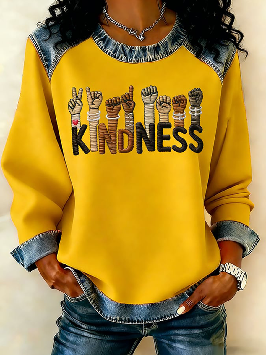 Women's Black History Culture Denim Patchwork Top