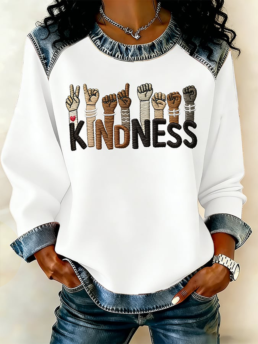 Women's Black History Culture Denim Patchwork Top