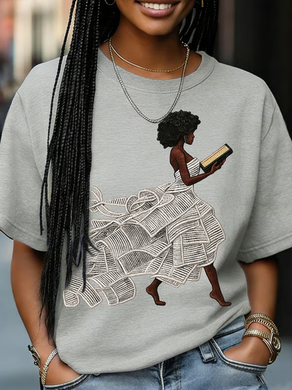 Women's Retro Africa Reading Print short-sleeved T-shirt