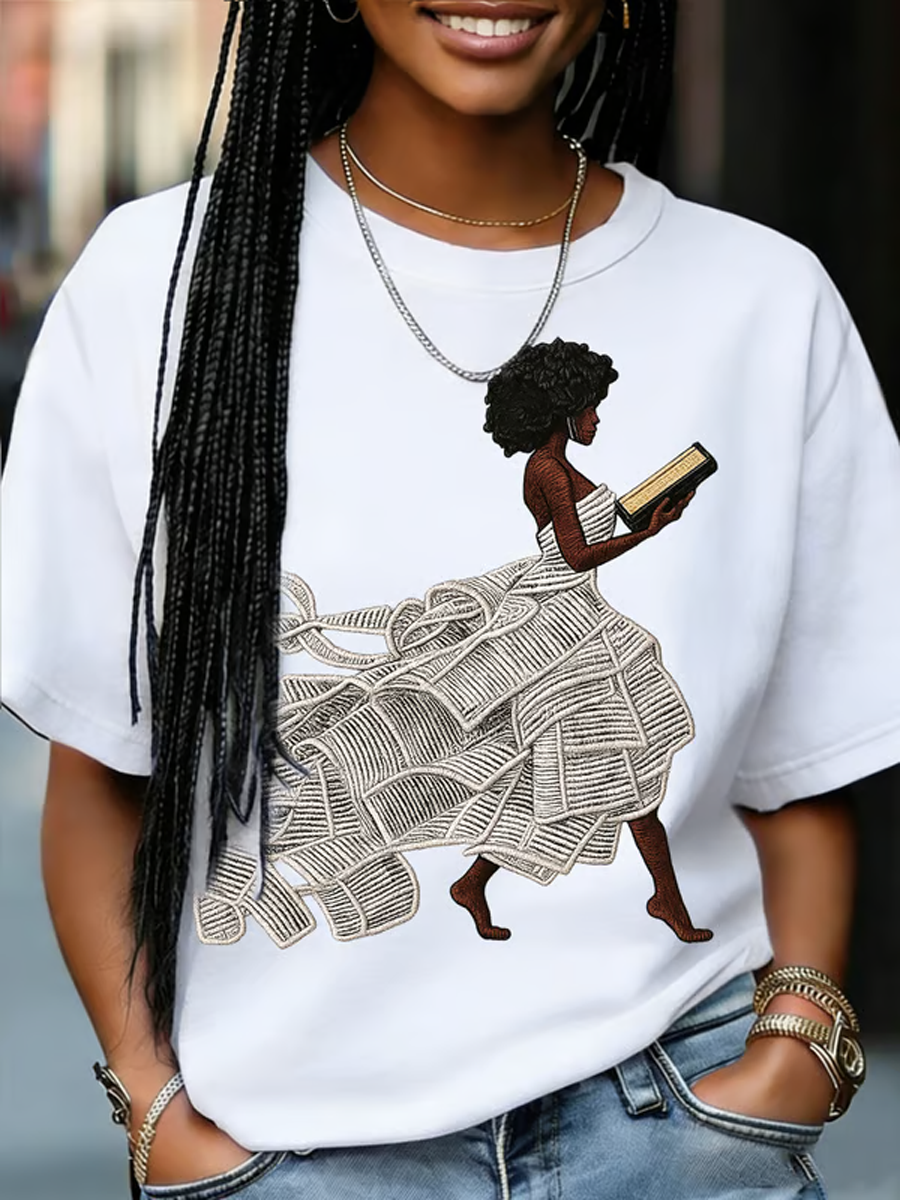 Women's Retro Africa Reading Print short-sleeved T-shirt